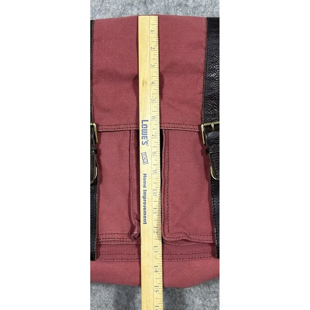 Vintage Fossil Canvas Messenger Bag Red Leather Strap Buckle Crossbody READ